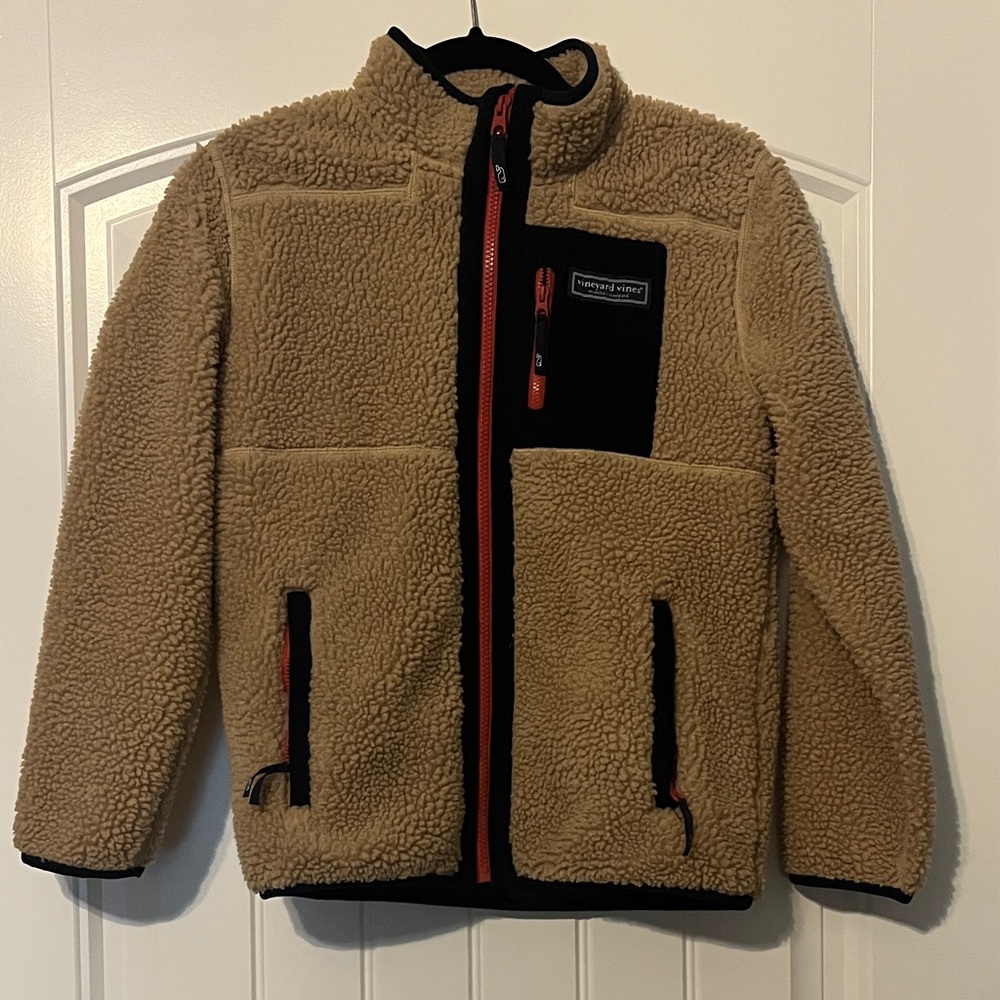 Vineyard Vines Tan and Black Kids Sherpa Jacket
